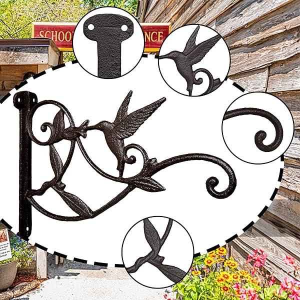 FLORWOD 2pcs Heavy Duty Plant Hangers for Outdoor Wall 10 Inch Rustic Iron Lantern Hooks Hummingbird Style - Image 4