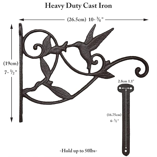 FLORWOD 2pcs Heavy Duty Plant Hangers for Outdoor Wall 10 Inch Rustic Iron Lantern Hooks Hummingbird Style - Image 5