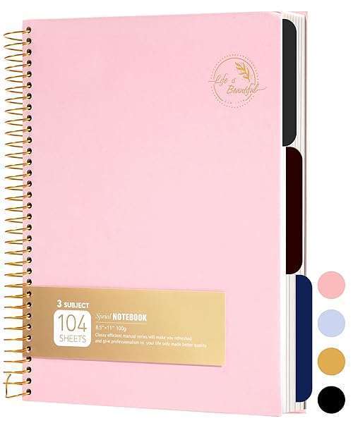 FLYING EAGLE 3-Subject College Ruled Notebook - 8.5x11, 100 GSM Thick Paper, Pink Hardcover for School & Work