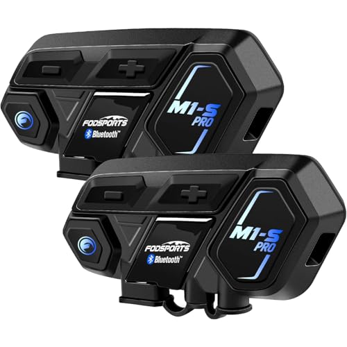 FODSPORTS M1S Pro Motorcycle Bluetooth Intercom: 2000m Range, Music Sharing, Waterproof, 8 Riders, Handsfree - 2 Pack