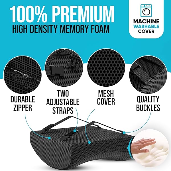 FORTEM Lumbar Support Cushion: Ultimate Back Support for Office, Car & Gaming Chairs - Memory Foam, Washable Cover & Adjustable Straps - Image 5