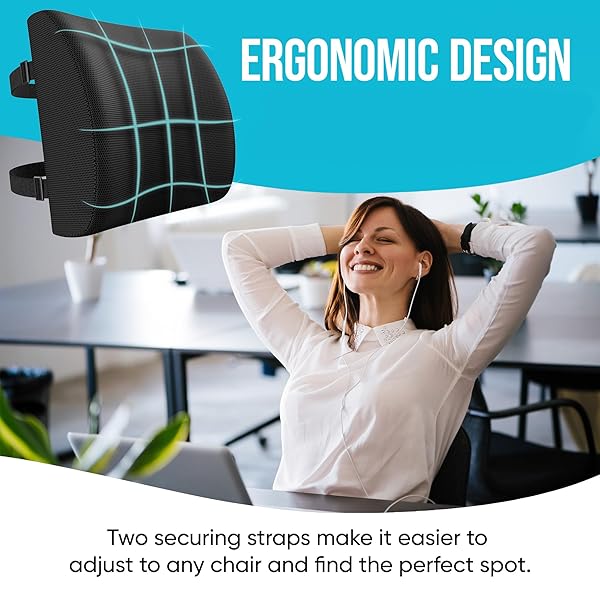FORTEM Lumbar Support Cushion: Ultimate Back Support for Office, Car & Gaming Chairs - Memory Foam, Washable Cover & Adjustable Straps - Image 7