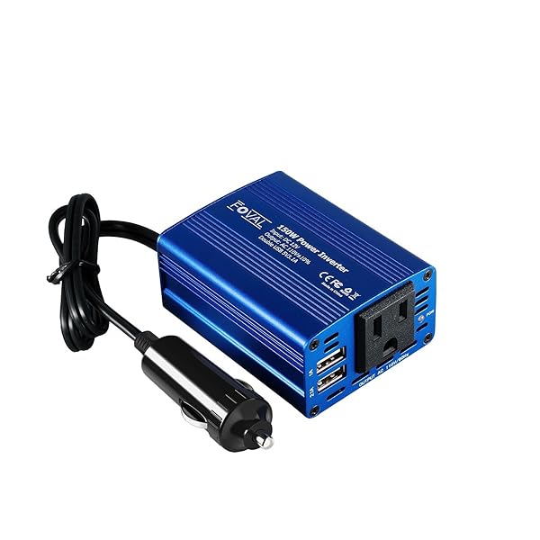 FOVAL 150W Power Inverter: 12V DC to 110V AC Converter & Dual USB Charger for Cars - Perfect for Road Trips!