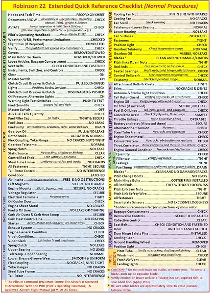 FTS Robinson 22 Helicopter Quick Reference Checklist (QRC) - Essential 8x11.5 Guide for Pilots