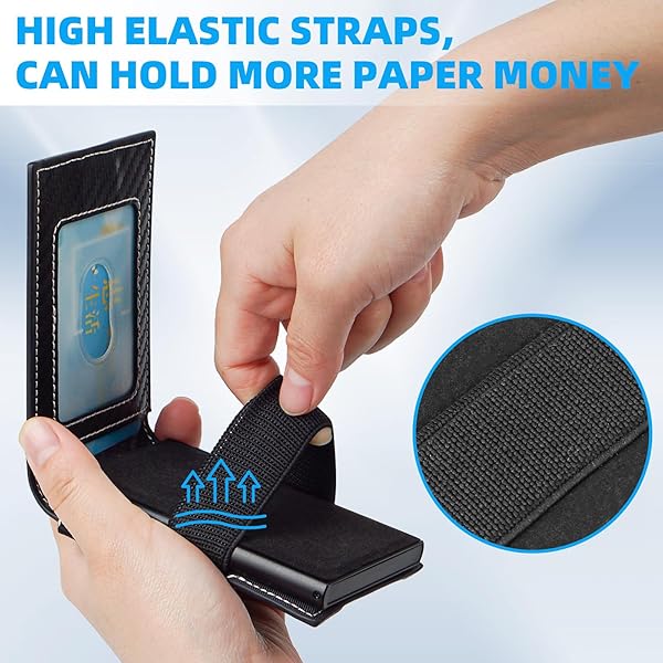 FUNGORGT Slim Wallet for Men RFID Blocking Minimalist Carbon Fiber Leather Pop-up Holder for 10 Cards Passport and Credit Cards - Image 6