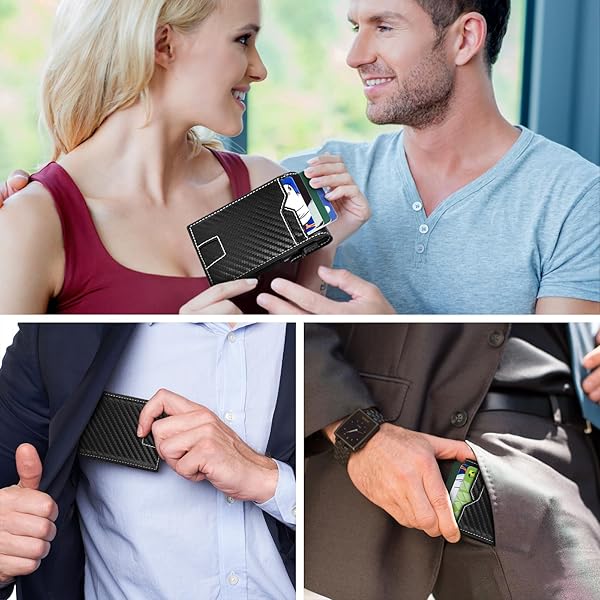FUNGORGT Slim Wallet for Men RFID Blocking Minimalist Carbon Fiber Leather Pop-up Holder for 10 Cards Passport and Credit Cards - Image 10