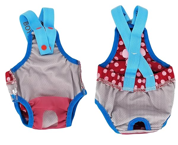 Funny Dog Clothes Set 3pcs Small Dog Puppy Diapers Sanitary Pants Suspenders Polka Dots Random Colors for Female Dogs Waist 15"-20" Length 13"-16" - Image 5