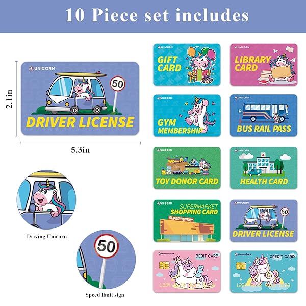 Unicorn Play Credit Cards for Kids 10pcs Pretend Debit Cards for Girls Fun and Safe Fake Credit Cards - Image 4