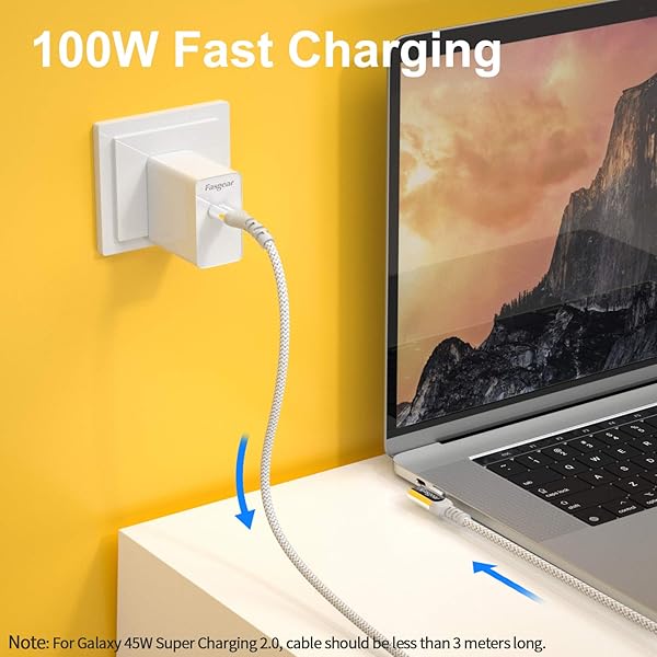 Fasgear 100W USB C to Type C 90 Degree Cable 3ft 10Gbps Data 5A Power Delivery Compatible for Link VR Headset PD Docking Station MacBook Grey - Image 4