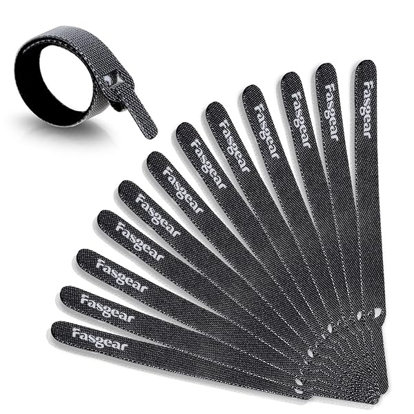 Fasgear 30 PCS Reusable Cable Ties Adjustable Fastener Hook and Loop Straps 6-inch Black for Organizing Cords and Wires