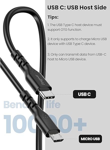 Fasgear Short USB C to Micro USB Cable 1ft 30cm - 1 Pack USB 2.0 Type C to Micro USB Cable Support Data Sync and Charging Compatible with MacBook - Image 3