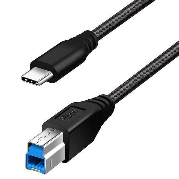 Fasgear USB C to USB B 3.0 Cable 3ft - Nylon Braided Printer Cable for Docking Stations & External Drives