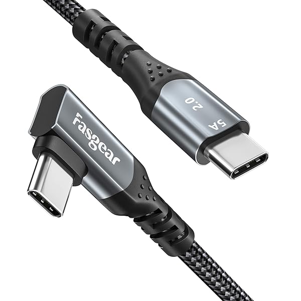 Fasgear 10ft USB C to USB C 100W Right Angle Cable Fast Charge Compatible with MacBook Pro iPad Pro Galaxy S24 ThinkPad Dell XPS HP