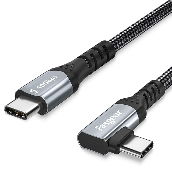 Fasgear USB C to USB C 3.1 Gen 2 Cable 6ft 90-Degree Type C 100W Cord 4K@60Hz Video Output 5A Power Delivery Charging Wire Compatible for MacBook,iPad Pro,Pixelbook,Link,T5 LaCie SSD (Black)