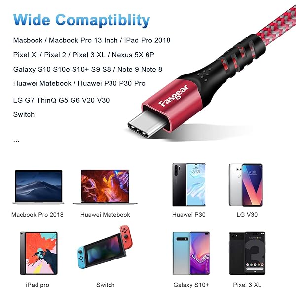Fasgear 1.6ft USB C to USB C Cable - 100W Fast Charge, 10Gbps Data Transfer, Compatible with MacBook, Galaxy S21 & More - Image 8