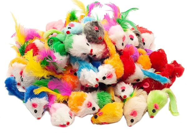 Fashion's Talk 48 Count Assorted Mice Cat Toys Furry Rattle Mouse Kitten Toy Mini Mice for Indoor Cats Interactive Play Color Varies - Image 7