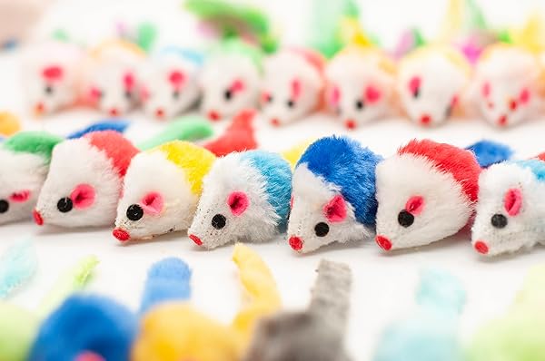Fashion's Talk 48 Count Assorted Mice Cat Toys Furry Rattle Mouse Kitten Toy Mini Mice for Indoor Cats Interactive Play Color Varies - Image 8