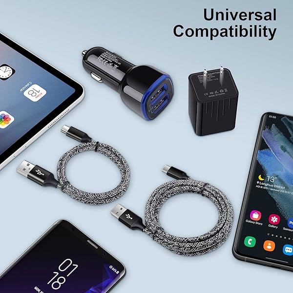 Fast Charger Type C Block USB Wall Plug and Car Adapter with 3FT and 6FT Charging Cables for Samsung Galaxy S25 S24 S23 S22 S21 A10e A11 A12 A13 A21 - Image 9