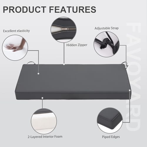 Favoyard Outdoor Bench Cushion 48x18 Inch Waterproof Patio Furniture Cushions with Adjustable Straps Dark Gray Garden Sofa Settee Pads - Image 6