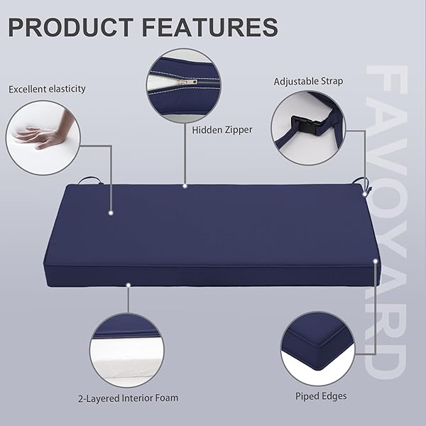 Favoyard Outdoor Bench Cushion 59x18 Inch Waterproof Patio Furniture Cushions with Adjustable Straps and Handle Blue - Image 6