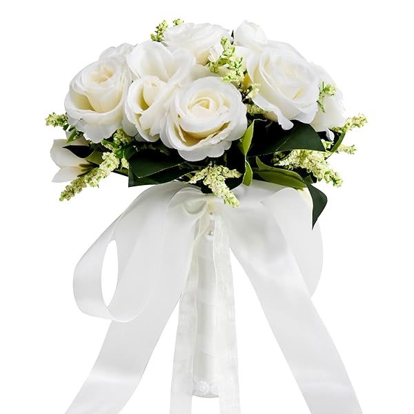 Wedding Bouquets for Bride Bridesmaid Bouquet Ivory Bridal Bouquet Artificial Roses for Wedding Church Home Decoration (Ivory)