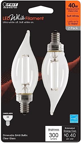 Feit Electric Feit Electric Soft White Flame Tip LED Bulbs - 2 Pack, 3.3W, E12 Base, 2700K, 300 Lumen, 15000 Hour Life