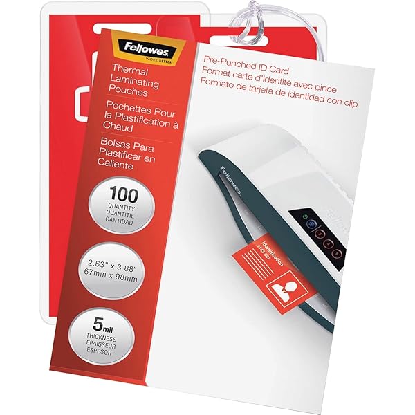 Fellowes Hot Laminating Pouches 5 Mil ID Tag 100 Pack (52016) - Durable Protection for Your Documents