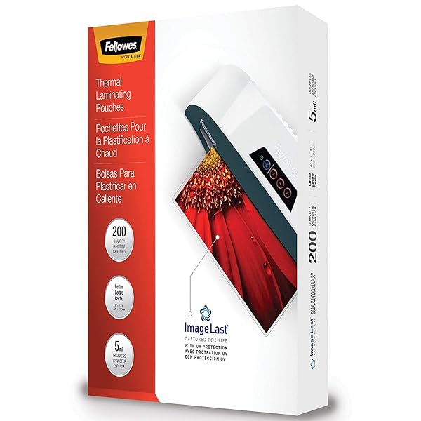 Fellowes Thermal Laminating Pouches 5 Mil, 200 Pack - Jam Free, Letter Size, ImageLast Quality