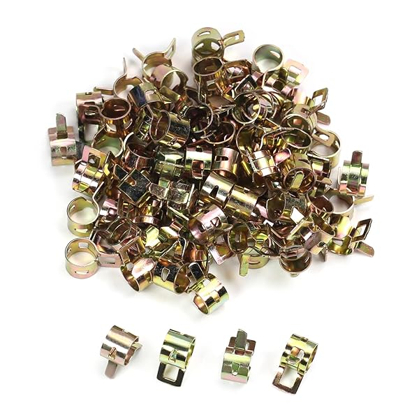 Fielect 100pcs 11/32 Inch Spring Band Hose Pipe Clamp Assortment Kit for Plumbing Automotive Mechanical Low Pressure Air Fasteners