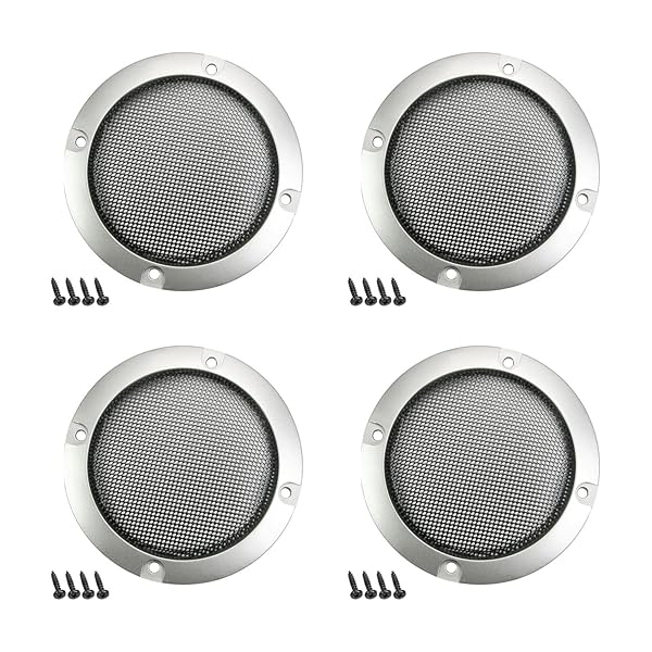 Fielect Fielect 4 Pcs 3 Inch Speaker Grill Mesh Decorative Circle Woofer Guard Protector Cover Audio Accessories Metal Trim Silver 16 Screws