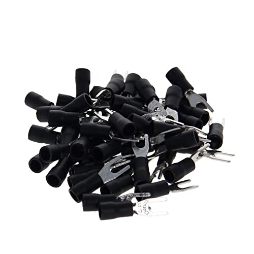 Fielect 400Pcs 22-16 AWG Insulated Fork Spade Wire Connectors Black U-Type Spade Terminals for Electrical Crimping