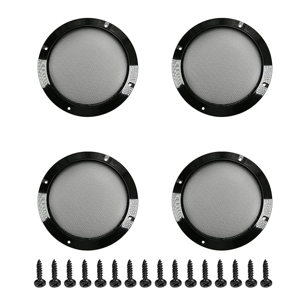 Fielect 4Pcs 6.5 Inch Speaker Grill Cover Black Metal Trim Subwoofer Guard Protector with Screws Audio Accessories