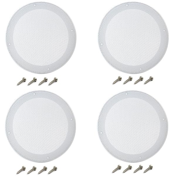 Fielect Fielect 4Pcs 6.5 Inch White Speaker Grill Cover Decorative Woofer Guard Protector with Screws for Audio Accessories