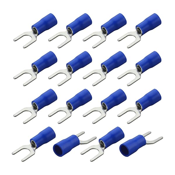 Fielect 50Pcs 14-12 AWG Insulated Fork Spade Wire Connectors Blue U-Type Crimp Terminals for Electrical Use