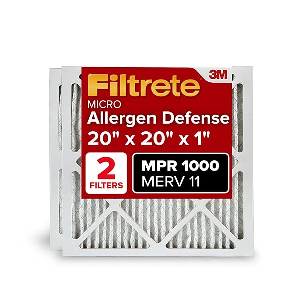 Filtrete 20x20x1 MERV 11 Air Filter - Micro Allergen Defense, 2 Pack, 3-Month Pleated Electrostatic Cleaning