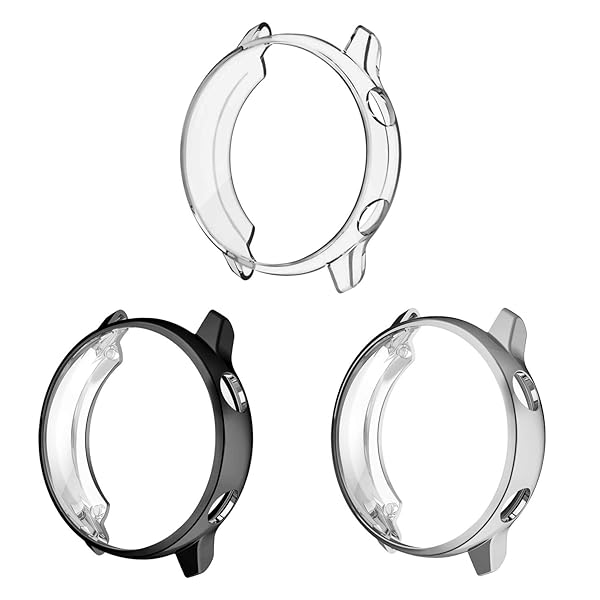 Fintie 3 Pack Case for Samsung Galaxy Watch Active 40mm Premium TPU Screen Protector All-Around Bumper Cover Black Clear Silver