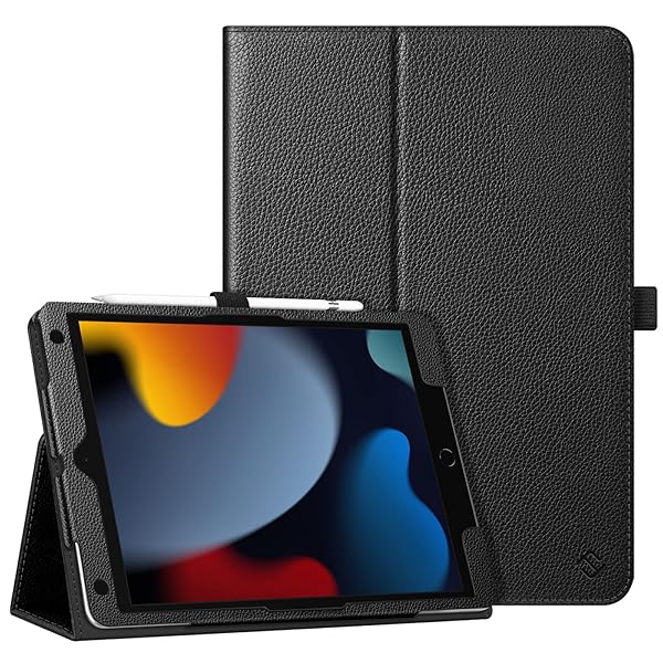 Fintie Folio Case for iPad 9th 8th 7th Generation 10.2 Inch Premium Vegan Leather Stand Cover with Pencil Holder Auto Sleep Wake Black