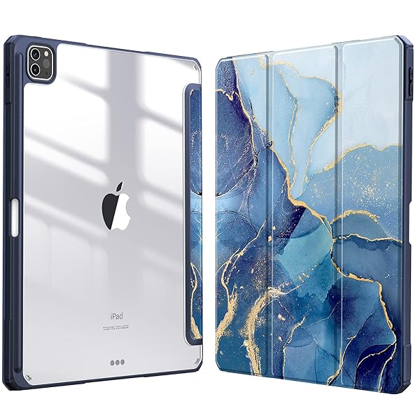 Fintie Fintie Hybrid Slim Case for iPad Pro 12.9 inch 6th Gen with Built-in Pencil Holder Shockproof Clear Back Shell Ocean Marble Design