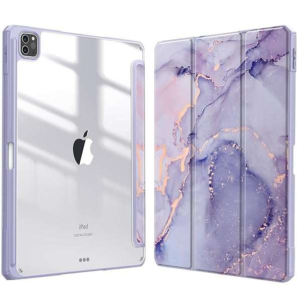 "Fintie Hybrid Slim Case for iPad Pro 12.9" 6th Gen - Shockproof Cover with Clear Back, Fits 5th/4th/3rd Gen - Lilac Marble"