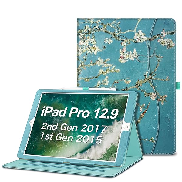 Fintie Multi-Angle Folio Case for iPad Pro 12.9 2017 2015 with Corner Protection Auto Wake Sleep and Pocket Blossom Design