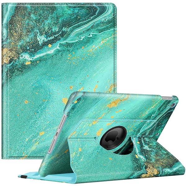 Fintie 360 Degree Rotating Case for iPad 9th 8th 7th Generation 10.2 Inch with Pencil Holder Auto Wake Sleep Aqua Wave