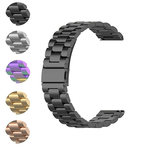 FitTurn Stainless Steel Replacement Bands for Umidigi Uwatch 2 Uwatch 2S 22MM Metal Bracelet Strap Black Wristband