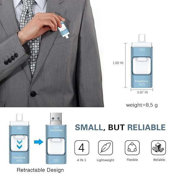 256GB Flash Drive for iPhone & iPad - 4-in-1 USB Type C Memory Stick, Sky Blue External Storage for Android & Computer - Image 9