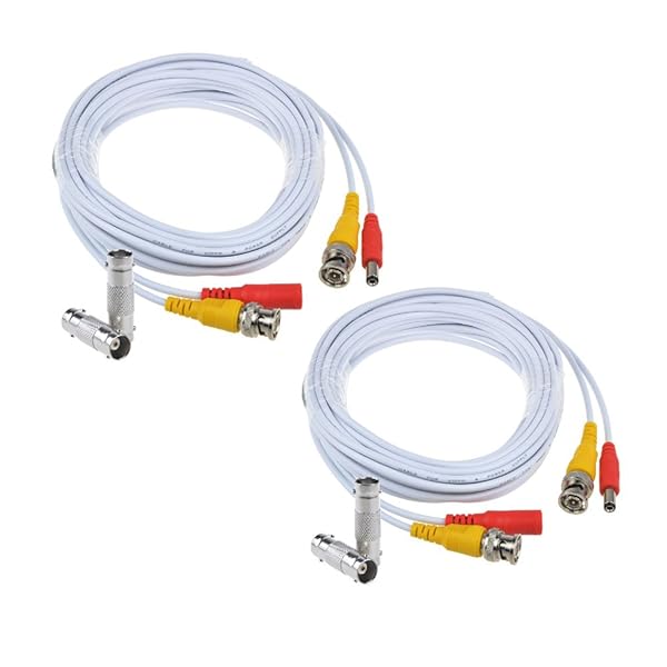 Flashmen 2-Pack 25ft HD Video Power Security Camera Cables All-in-One Extension Wire Cord with BNC Connectors for CCTV White