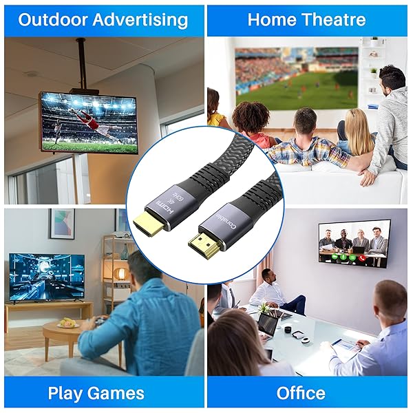 Flat HDMI Cable 20 Feet High Speed Braided Cord Pure Copper 4K 60Hz 2160p 1080p HDR HDCP 2.2 ARC Full 3D with 25 Ties and 2 Adapters - Image 7