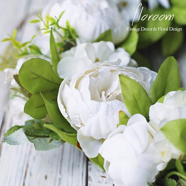 Artificial White Peony Floral Wreath 15-16 Inch for Front Door and Wall Decor - Image 6