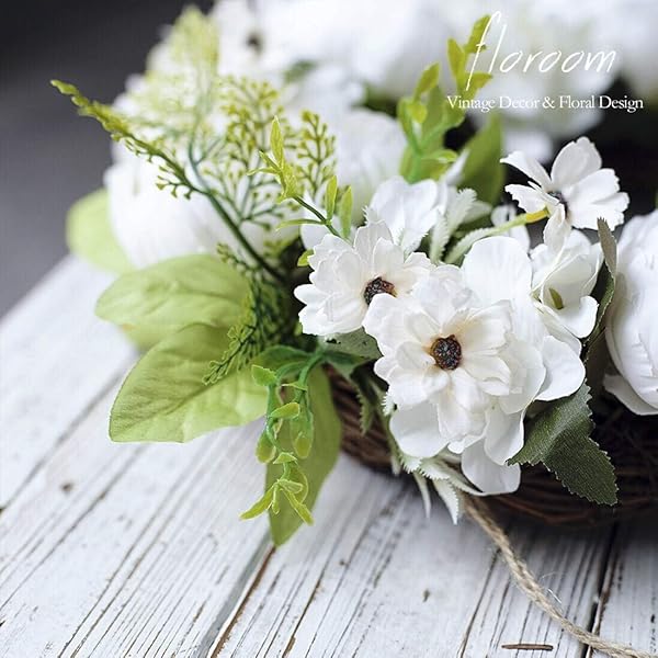 Artificial White Peony Floral Wreath 15-16 Inch for Front Door and Wall Decor - Image 8