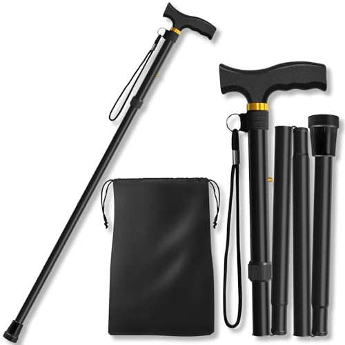 Adjustable Folding Cane for Men and Women Black Walking Poles Aids for Elderly and Limited Mobility