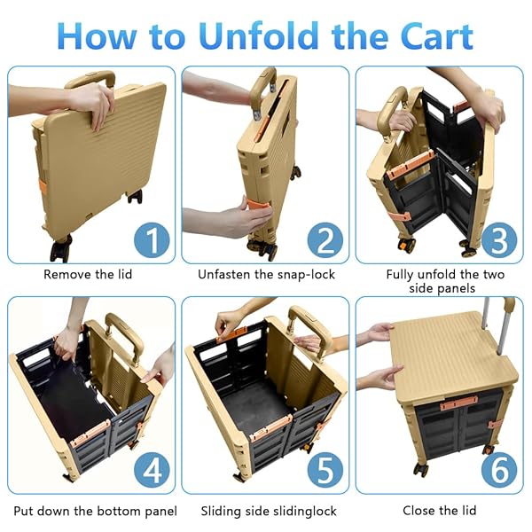 Folding Rolling Utility Cart,Wear-Resistant Noiseless Shopping Trolley Carts with Wheels for Grocery,Portable Crate Storage Tool Box with Lid Used as - Image 3