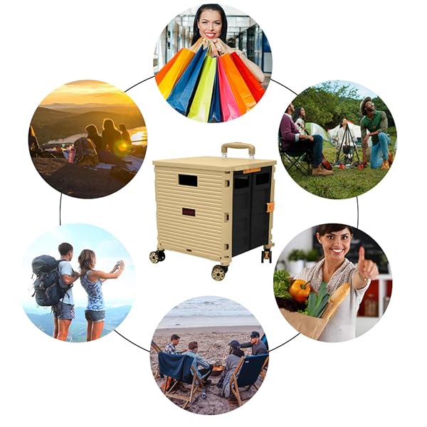 Folding Rolling Utility Cart,Wear-Resistant Noiseless Shopping Trolley Carts with Wheels for Grocery,Portable Crate Storage Tool Box with Lid Used as - Image 8